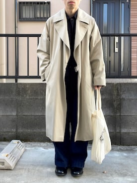 「COMOLI（コモリ）のアイテム（トレンチコート）」を使った、takahiroさん（メンズ・163cm）の冬コーディネート
