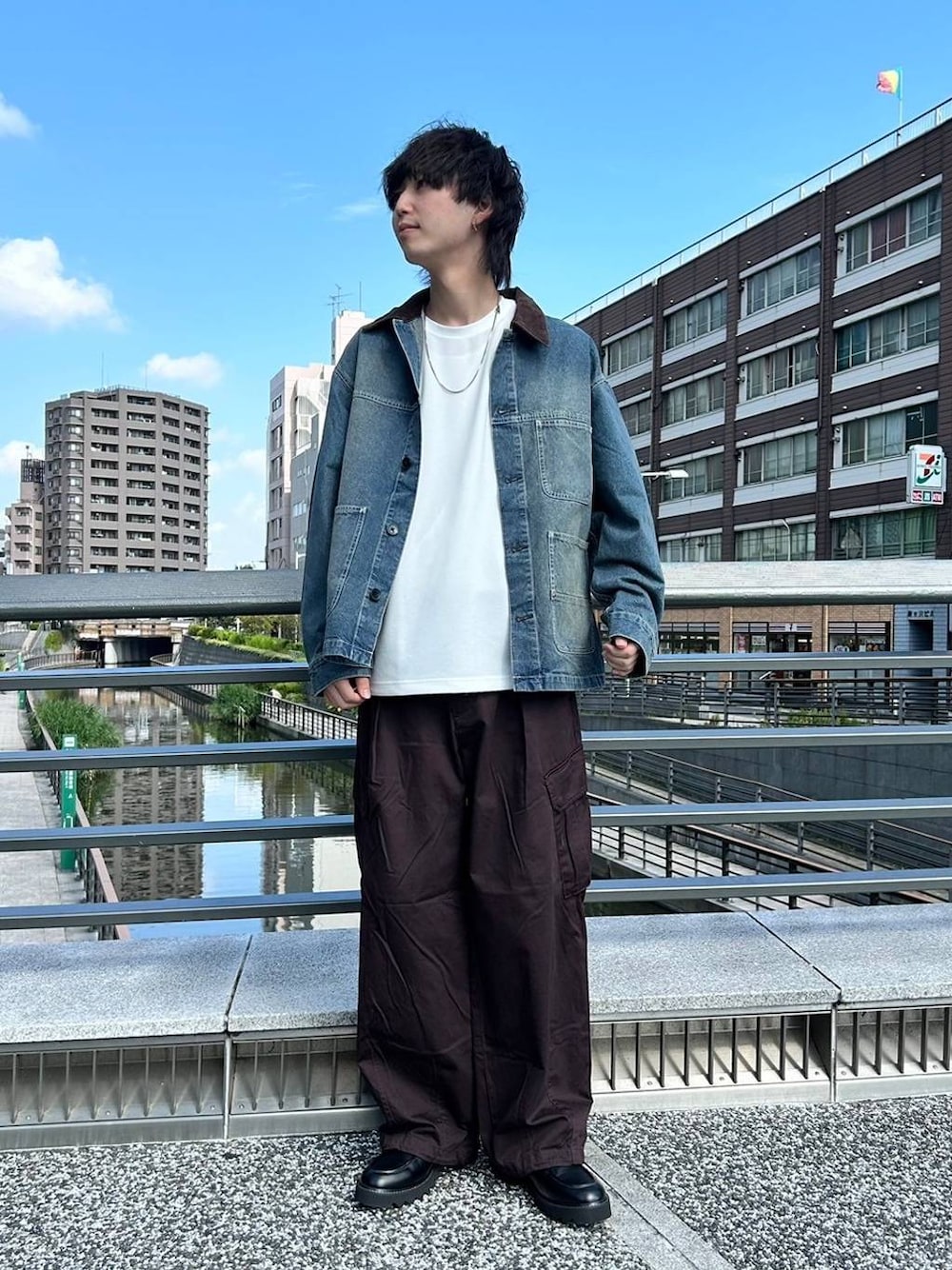 襟コーデュロイ/オーバーダイデニムジャケット/カバーオール