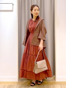 「アイテム（ワンピース/ドレス、オレンジ系）」を使った、Kaoriさん（レディース・155cm）の夏コーディネート