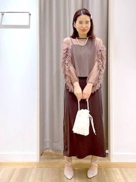 「Andemiu（アンデミュウ）のパールメタルアクセントネックレス139103（ネックレス）」を使った、Kaoriさん（レディース・155cm）の夏コーディネート
