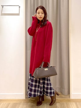 「アイテム（チュニック）」を使った、Kaoriさん（レディース・155cm）の冬コーディネート