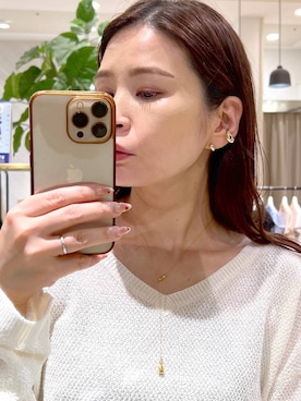 「Andemiu（アンデミュウ）の【サージカルステンレス】スリムドロップY字ネックレス659185（ネックレス、ゴールド系）」を使った、Kaoriさん（レディース・155cm）の春コーディネート