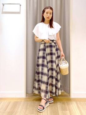 「ロングスカート」｜「アイテム（シャツ/ブラウス）」を使った、Kaoriさん（レディース・155cm・30代）の夏コーディネート
