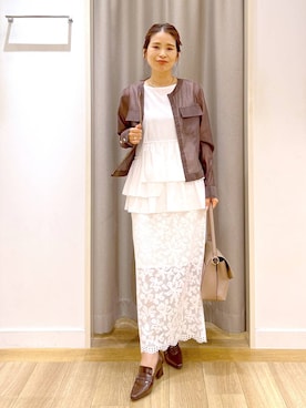 「アイテム（ノーカラージャケット）」を使った、Kaoriさん（レディース・155cm）の夏コーディネート