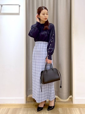 「Andemiu（アンデミュウ）のポインテットヒールパンプス646223（パンプス、ブラック系）」を使った、Kaoriさん（レディース・155cm）の春コーディネート