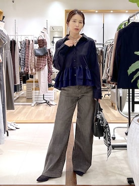 「Andemiu（アンデミュウ）のポインテッドベルトパンプス/1043160（パンプス、ブラック系）」を使った、Kaoriさん（レディース・155cm）の夏コーディネート