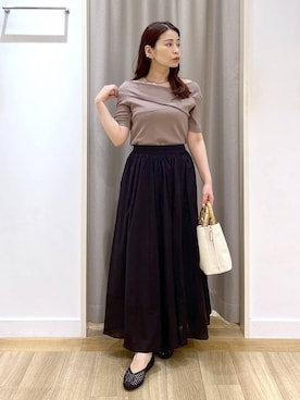 「Andemiu（アンデミュウ）のラウンドメッシュフラットシューズ634249（その他シューズ、ブラック系）」を使った、Kaoriさん（レディース・155cm）の春コーディネート