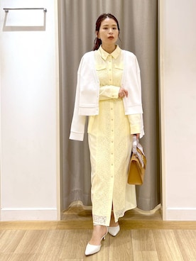 「Andemiu（アンデミュウ）のスカーフハンドルBAG639610（ハンドバッグ、ブラウン系）」を使った、Kaoriさん（レディース・155cm）の春コーディネート