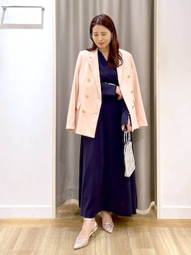 「Andemiu（アンデミュウ）のガラスパールYラインネックレス202881（ネックレス、ホワイト系）」を使った、Kaoriさん（レディース・155cm）の春コーディネート