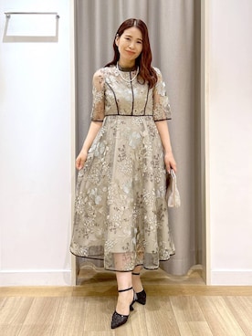 「アイテム（ドレス、グリーン系）」を使った、Kaoriさん（レディース・155cm）の秋コーディネート