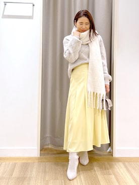 「Andemiu（アンデミュウ）のヒールストレッチショートブーツ970716（ブーツ）」を使った、Kaoriさん（レディース・155cm）の冬コーディネート