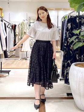 「Andemiu（アンデミュウ）のポインテッドヒールミュール654747（パンプス、ブラック系）」を使った、Kaoriさん（レディース・155cm）の春コーディネート