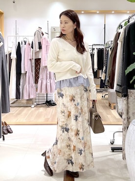 「Andemiu（アンデミュウ）のストレッチショートブーツ/1063783（ブーツ、ブラウン系）」を使った、Kaoriさん（レディース・155cm）の秋コーディネート