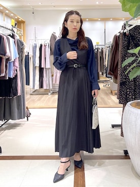 「Andemiu（アンデミュウ）のサイドプリーツジャンスカ/1067440（ワンピース、ブラック系）」を使った、Kaoriさん（レディース・155cm）の秋コーディネート
