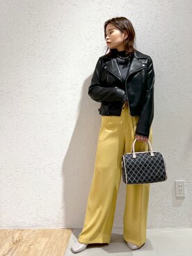 「スクエアトゥ」｜「アイテム（ライダースジャケット）」を使った、Kaoriさん（レディース・155cm）の冬コーディネート