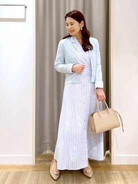 「Andemiu（アンデミュウ）のメタルバックル2WAYパンプス636484（パンプス、ベージュ系）」を使った、Kaoriさん（レディース・155cm）の春コーディネート