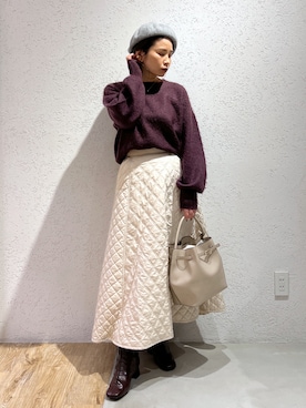 「マイベストコーデ2022」｜「アイテム（ハンチング/ベレー帽）」を使った、Kaoriさん（レディース・155cm）の冬コーディネート