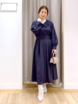 「Andemiu（アンデミュウ）のヒールストレッチショートブーツ970716（ブーツ）」を使った、Kaoriさん（レディース・155cm）の冬コーディネート