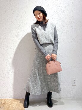「スクエアトゥ」｜「アイテム（ハンチング/ベレー帽）」を使った、Kaoriさん（レディース・155cm）の冬コーディネート