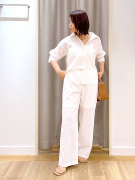 「Andemiu（アンデミュウ）のザツザイハイショクBAG995247（かごバッグ）」を使った、Kaoriさん（レディース・155cm）の夏コーディネート