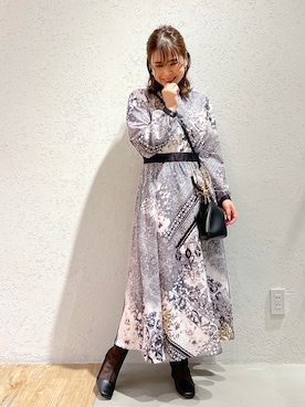 「柄物」｜「アイテム（ワンピース/ドレス）」を使った、Kaoriさん（レディース・155cm）の春コーディネート