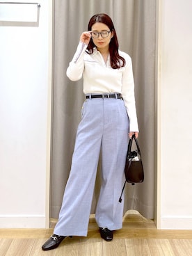 「Andemiu（アンデミュウ）のパンチングレザーベルト634252（ベルト、ブラック系）」を使った、Kaoriさん（レディース・155cm）の春コーディネート