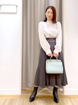 「Andemiu（アンデミュウ）のヒールストレッチショートブーツ970716（ブーツ）」を使った、Kaoriさん（レディース・155cm）の冬コーディネート