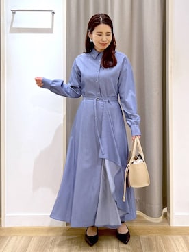 「Andemiu（アンデミュウ）のラッフルフリルワンピース641057（ワンピース、ブルー系）」を使った、Kaoriさん（レディース・155cm）の春コーディネート