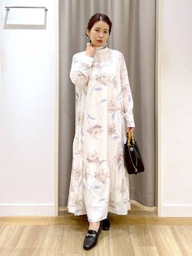 「Andemiu（アンデミュウ）のアートフラワーワンピース641499（ワンピース、ホワイト系）」を使った、Kaoriさん（レディース・155cm）の春コーディネート