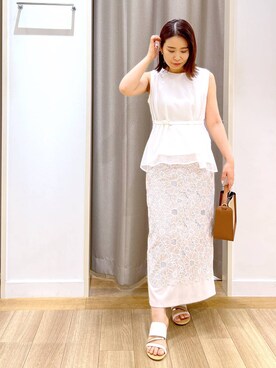 「Andemiu（アンデミュウ）のザツザイハイショクBAG995247（かごバッグ）」を使った、Kaoriさん（レディース・155cm）の夏コーディネート