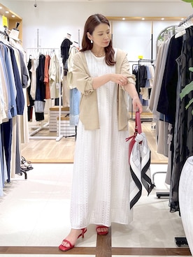 「Andemiu（アンデミュウ）のレースノースリーブワンピース656244（ワンピース、ホワイト系）」を使った、Kaoriさん（レディース・155cm）の春コーディネート
