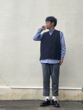 「MONKEY TIME（モンキータイム）のアイテム（ベスト）」を使った、takeさん（メンズ・170cm）の春コーディネート