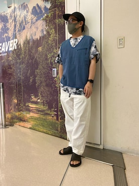 「MANASTASH（マナスタッシュ）のアイテム（ベスト）」を使った、maeyamaさん（メンズ・170cm）の夏コーディネート