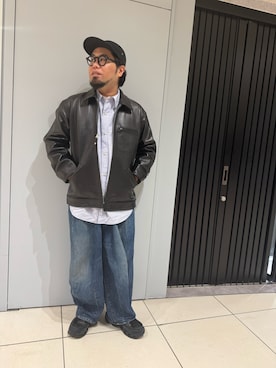 「アイテム（ライダースジャケット）」を使った、maeyamaさん（メンズ・170cm）の秋コーディネート