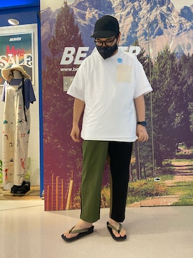「MANASTASH（マナスタッシュ）のアイテム（シューズ）」を使った、maeyamaさん（メンズ・170cm）の夏コーディネート