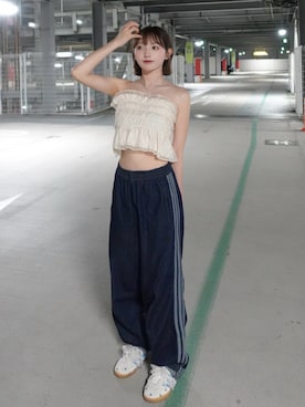 「アイテム（チューブトップ）」を使った、まりいさん（レディース・159cm）の夏コーディネート