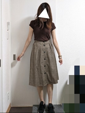 「UNIQLO（ユニクロ）のスーピマコットンリブクルーネックT（半袖）（Tシャツ/カットソー）」を使った、りんごさん（レディース・174cm）の秋コーディネート