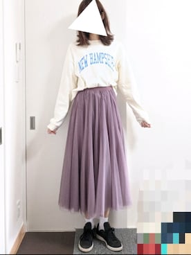 「fifth（フィフス）の[低身長サイズ有]チュールロングスカート（スカート）」を使った、りんごさん（レディース・174cm）の冬コーディネート