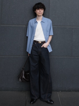 「WYM LIDNM（ウィム バイ リドム）のCOOL TOUCH MICRO SPAN H/S SHIRT（シャツ/ブラウス、ブルー系）」を使った、watoさん（メンズ・174cm）の春コーディネート
