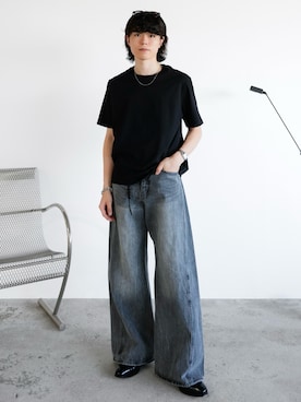 「WYM LIDNM（ウィム バイ リドム）のEXTRA FINE COTTON BASIC TEE -SLIM CROPPED FIT-（Tシャツ/カットソー）」を使った、watoさん（メンズ・174cm・20代）の夏コーディネート