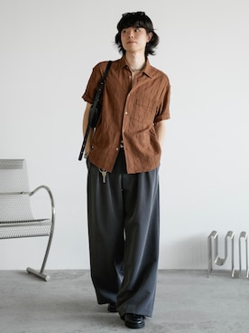 「WYM LIDNM（ウィム バイ リドム）のGAUZE MESH CHECK H/S SHIRT（シャツ/ブラウス）」を使った、watoさん（メンズ・174cm）の夏コーディネート