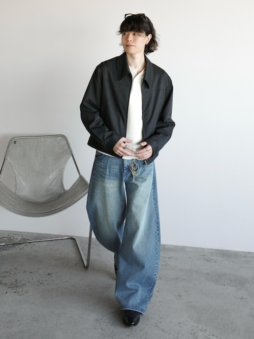 「WYM LIDNM（ウィム バイ リドム）のARC CURVED DRAPE DENIM（デニムパンツ）」を使った、watoさん（メンズ・174cm）の冬コーディネート