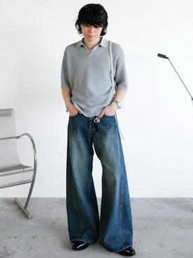 「WYM LIDNM（ウィム バイ リドム）のJACQUARD MESH H/S KNIT POLO（ポロシャツ）」を使った、watoさん（メンズ・174cm・20代）の夏コーディネート