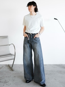 「WYM LIDNM（ウィム バイ リドム）のEXTRA FINE COTTON BASIC TEE -SLIM CROPPED FIT-（Tシャツ/カットソー）」を使った、watoさん（メンズ・174cm・20代）の夏コーディネート