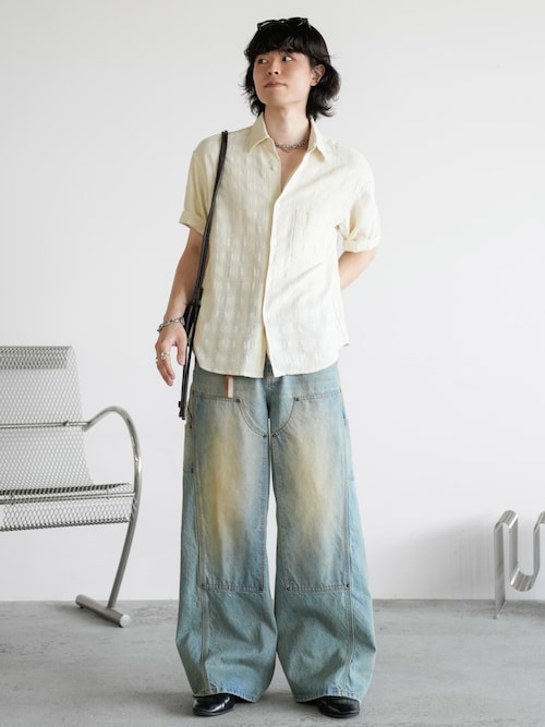 DOUBLE KNEE CURVED SEEM BAGGY DENIM