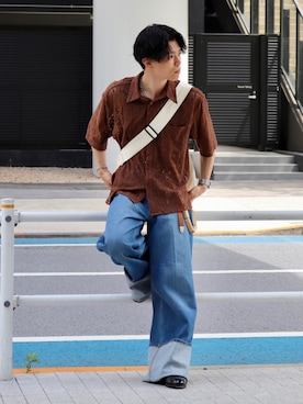 watoさんの「WIDE STRAIGHT ROOL UP DENIM/ワイドストレートロールアップデニム」を使ったコーディネート