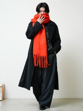 「WYM LIDNM（ウィム バイ リドム）のアイテム（チェスターコート）」を使った、watoさん（メンズ・174cm）の冬コーディネート