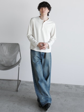「WYM LIDNM(ウィム バイ リドム)のREFINED WAFFLE HENLEY NECK L/S TEE(Tシャツ/カットソー)」を使った、watoさん(メンズ・174cm)の春コーディネート
