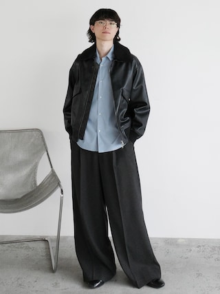 「WYM LIDNM（ウィム バイ リドム）のDETACHABLE BOA ARTIFICIAL GRAIN FLIGHT BLOUSON（ブルゾン）」を使った、watoさん（メンズ・174cm）の冬コーディネート