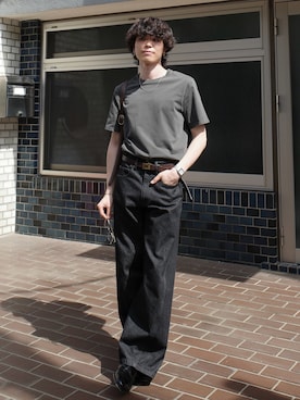 「WYM LIDNM（ウィム バイ リドム）のCOOL DRY DENSE TEE -STANDARD FIT-（Tシャツ/カットソー、グレー系）」を使った、watoさん（メンズ・174cm）の夏コーディネート